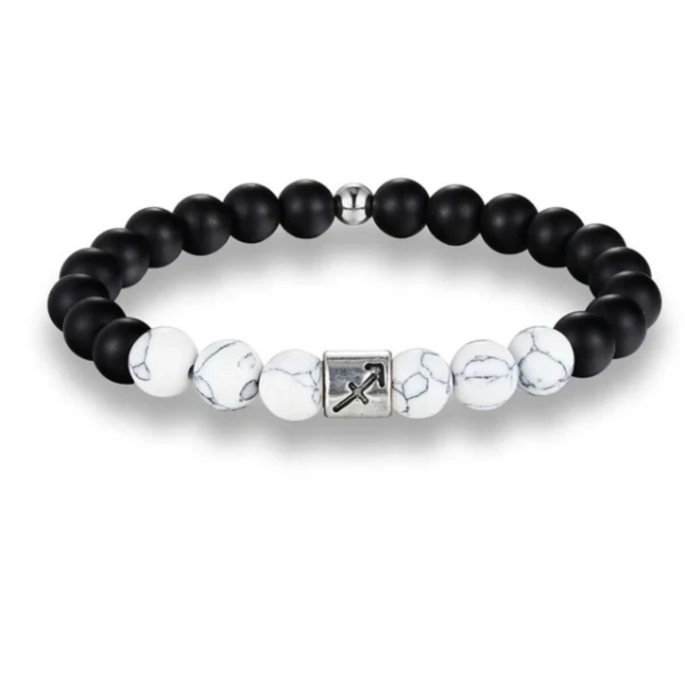 Sagittarius Zodiac Beaded Stretch Bracelet Black Onyx White Howlite Astrology
